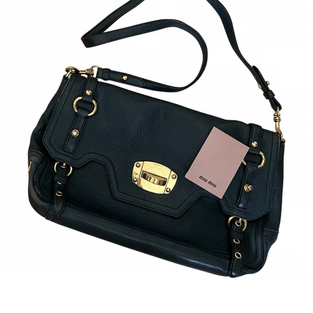 Navy blue leather Miu Miu Cervo satchel shoulder bag